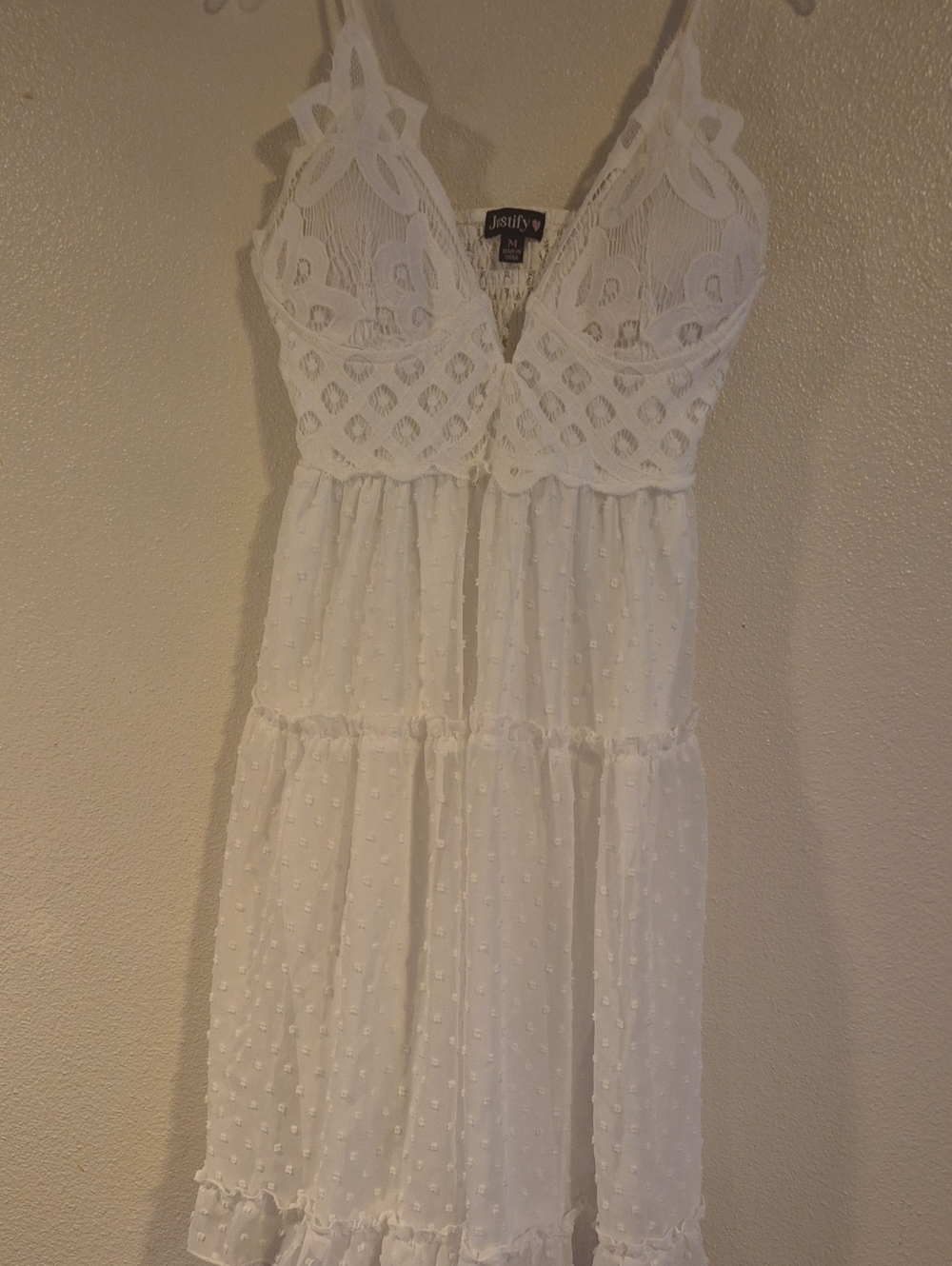 Justify White Lace Spaghetti Strap Midi Dress